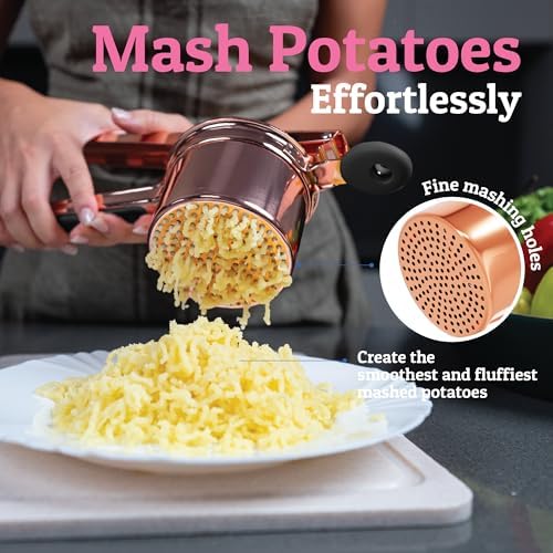 PriorityChef Large 15oz Potato Ricer, Heavy Duty Stainless Steel Potato Masher and Ricer Kitchen Tool, Press and Mash Kitchen Gadget For Perfect Mashed Potatoes - Everytime, Rose Gold and Black - Image 2