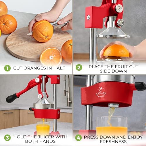 Zulay Kitchen Cast Iron Juicer, Orange Manual Juicer, Citrus Press, Red - Image 5