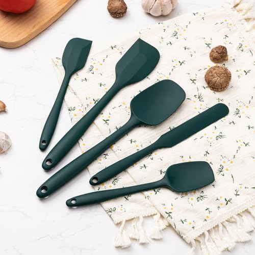 Silicone Spatula Set,5 Piece Food Grade Rubber Spatulas,Dark Green - Image 7