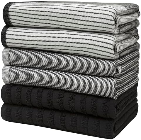 Premium Kitchen Towels 6 Pack 100% Cotton, 20"x28" Dish Towels - Black - Image 6