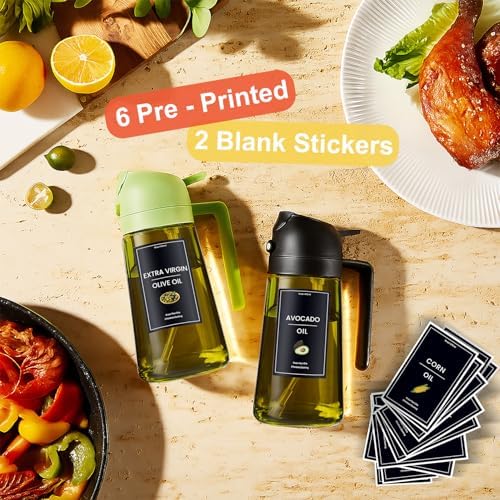 CXINYI - 16oz/470ml Olive Oil Dispenser for Kitchen with Stickers - 2 in 1 Olive Oil Sprayer for Cooking, Air Fryer, and Salad, Black&White (Light-Proof Kitchen Gadget) - Image 2