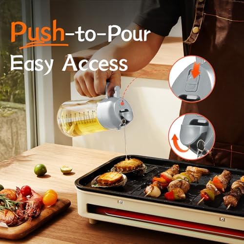TrendPlain 16oz/470ml Glass Olive Oil Sprayer for Cooking – 2 in 1 Olive Oil Dispenser Bottle for Kitchen Gadgets and Air Fryer Accessories, Salad, BBQ - Ash - Image 4