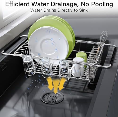 JASIWAY Stainless Steel Dish Drying Rack in Sink with Metal Utensil Holder - Image 7