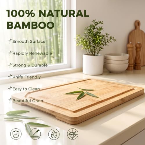 Kikcoin 9"×6" Small Bamboo Cutting Board with Handle, Natural - Image 4