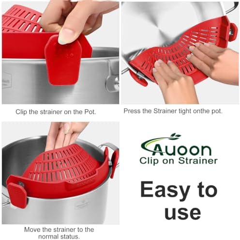 AUOON Pot Strainer Clip on Silicone, Large 10.45 x 4.33 in, Red - Image 4