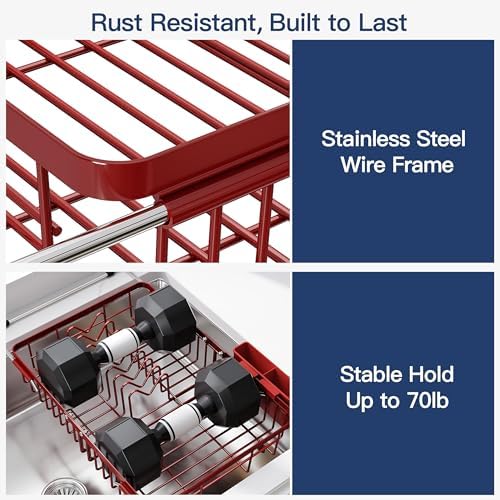 JASIWAY Red Dish Drying Rack Over the Sink with Utensil Holder - Image 5