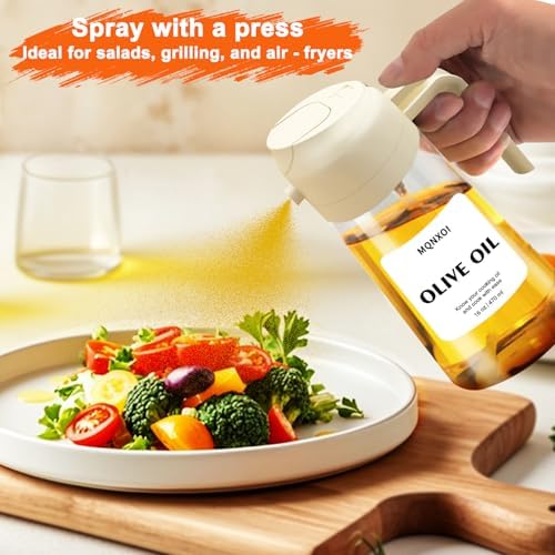 2 in 1 Glass Oil Sprayer & Dispenser,16oz/470ml Olive Cooking, Air Fryer, and Salad, for Kitchen Gadgets and Air Fryer Accessories, w/Stickers (White) - Image 6