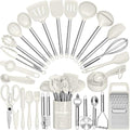Kitchen Utensils Set-Umite Chef 34 Pcs Silicone Cooking Utensils Set for Nonstick Cookware-Silicone Spatulas Set, Stainless Steel Handle-White Kitchen Gadgets Tools, Pots and Pans Accessories by UmiteChef