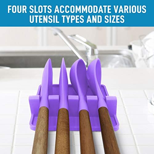 Zulay Kitchen Silicone Utensil Rest with Drip Pad for Multiple Utensils - BPA-Free, Heat-Resistant Spoon Rest & Spoon Holder for Stove Top - Kitchen Utensil Holder for Ladles & Tongs - Mystic Violet - Image 2