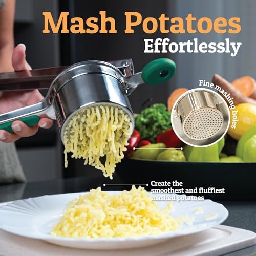 PriorityChef Large 15oz Potato Ricer, Heavy Duty Stainless Steel Potato Masher and Ricer Kitchen Tool, Press and Mash Kitchen Gadget For Perfect Mashed Potatoes - Everytime, Green - Image 2