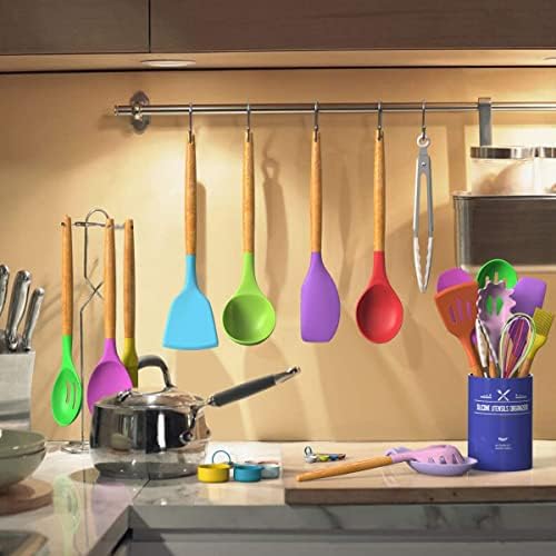Umite Chef Kitchen Cooking Utensils Set, 33 pcs Non-stick Silicone Cooking Kitchen Utensils Spatula Set with Holder, Wooden Handle Silicone Kitchen Gadgets Utensil Set (Colorful) - Image 6