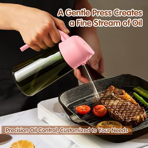 YARRAMATE 2Pcs 16oz/470ml Dark Green Oil Sprayer for Cooking with Stickers, Food-grade Premium 2 in 1 Olive Oil Dispenser Bottle for Kitchen Gadgets, Air Fryer, Salad, Frying, BBQ (Pink&Black) - Image 5