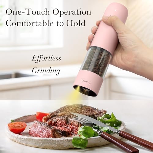 Ultrean Electric Salt and Pepper Grinder Set, Rechargeable,Pink - Image 2