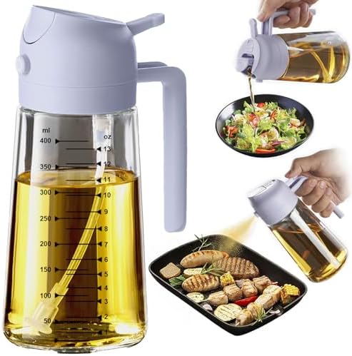 TrendPlain 16oz/470ml Glass Olive Oil Sprayer for Cooking - 2 in 1 Olive Oil Dispenser for Kitchen Gadgets, Air Fryer, Salad, and BBQ - Periwinkle by TrendPlain