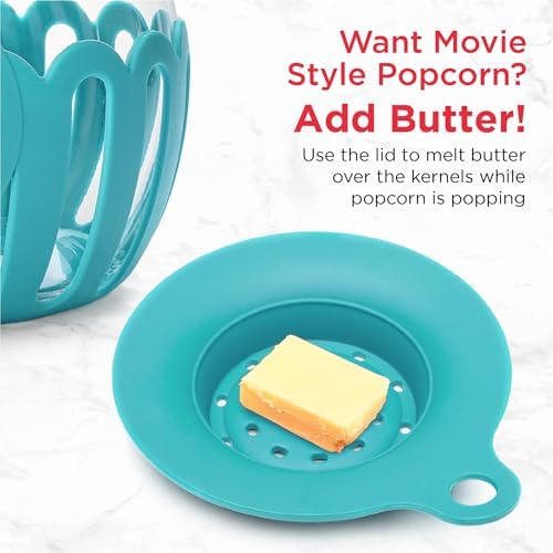 Ecolution Patented Micro-Pop Microwave Popcorn Popper with Temperature Safe Glass, 3-in-1 Lid Measures Kernels and Melts Butter, Made Without BPA, Dishwasher Safe, 1.5-Quart, Teal - Image 5