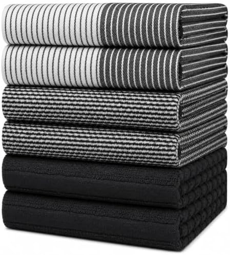 Premium Kitchen Towels 6 Pack 100% Cotton, 20"x28" Dish Towels - Black by BumbleTowels