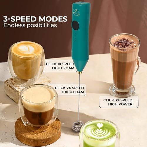 Zulay Kitchen Rechargeable Milk Frother Handheld - Frother Wand, Drink Mixer, Electric Whisk Frother, for Cappuccinos, Matcha & Protein Powder - Dynamic 3 Whisk, 3 Speed 500mAh Green Gold - Image 4