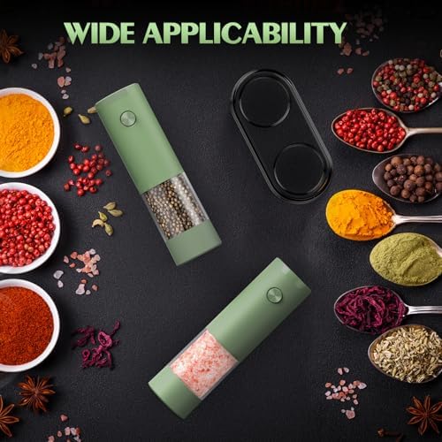 Salt and Pepper Grinder Set Mom Gifts, Electric Automatic Green Salt Pepper Shakers Home Kitchen Gadgets for New Home, Adjustable Coarseness Pepper Grinder Kitchen Appliances - Image 5