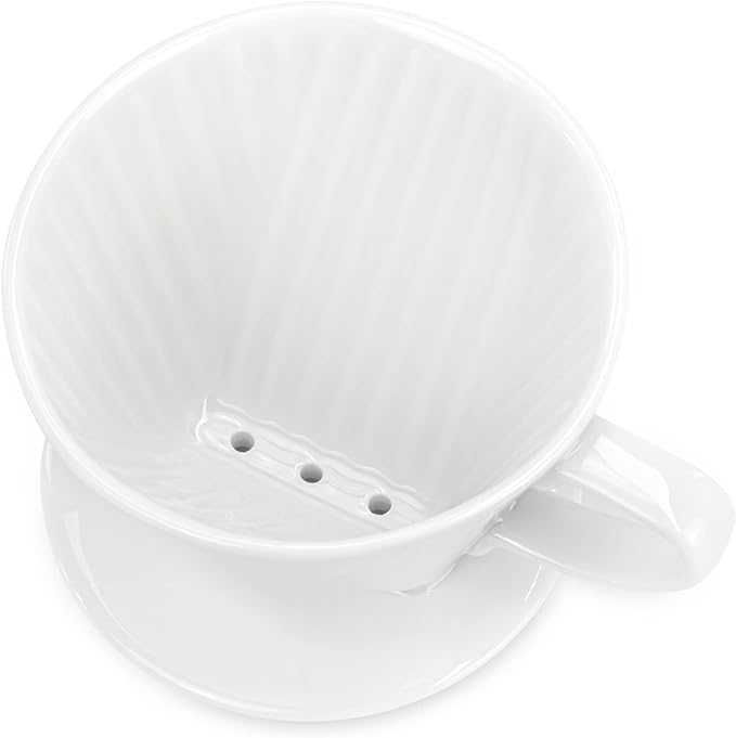 Pour Over Ceramic - Coffee Dripper with 3 Holes Flat Bottom, Porcelain Slow Filter Cone for Travel, Camping, Office, Home, Coffee Maker Brew