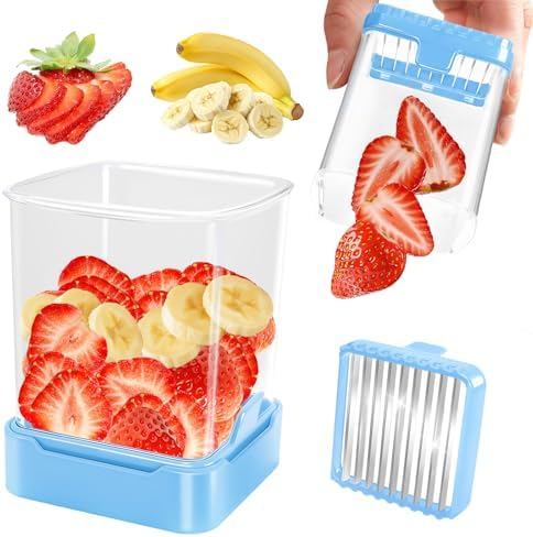 Strawberry Slicer Cup, Fruit Cutter – Quick-Slice, Meal Prep, Blue by GENGCANG