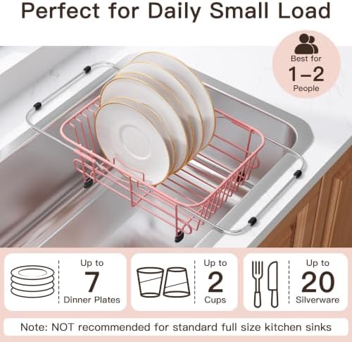JASIWAY Pink Dish Drying Rack in Sink with Utensil Holder, RV, Apartment - Image 5