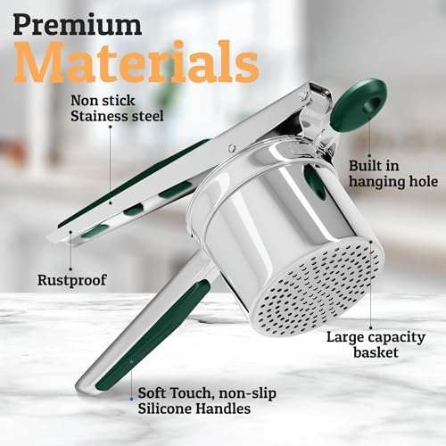 PriorityChef Large 15oz Potato Ricer, Heavy Duty Stainless Steel Potato Masher and Ricer Kitchen Tool, Press and Mash Kitchen Gadget For Perfect Mashed Potatoes - Everytime, Green - Image 3