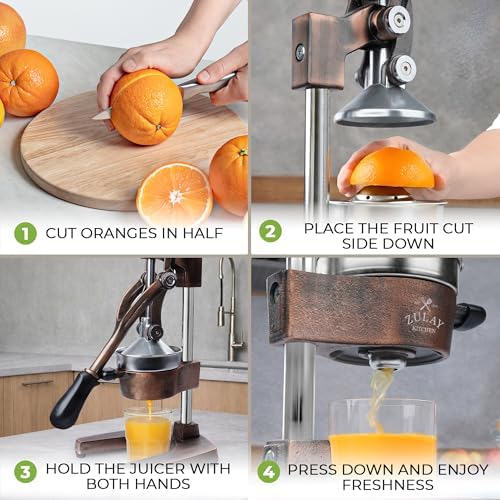 Zulay Kitchen Cast Iron Juicer, Orange Manual Juicer, Citrus Press, Copper - Image 4