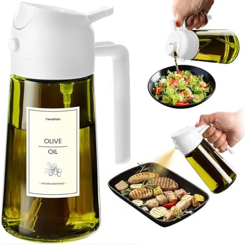 TrendPlain - Original 16oz/470ml Olive Oil Dispenser Bottle for Kitchen Gadgets and Air Fryer Accessories - Olive Oil Sprayer for Cooking w/Stickers - White by TrendPlain