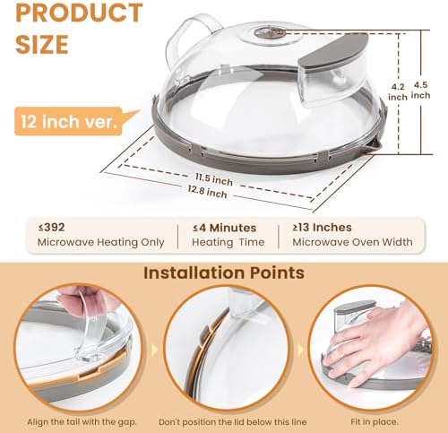 12 Inch Microwave Splatter Cover with Water Steamer, Integrated Handle - Image 5