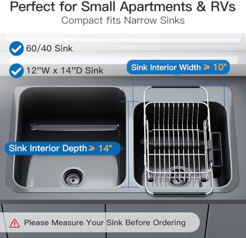JASIWAY Sink Small Dish Drying Rack with Utensil Holder, for RV, Apartment - Image 3