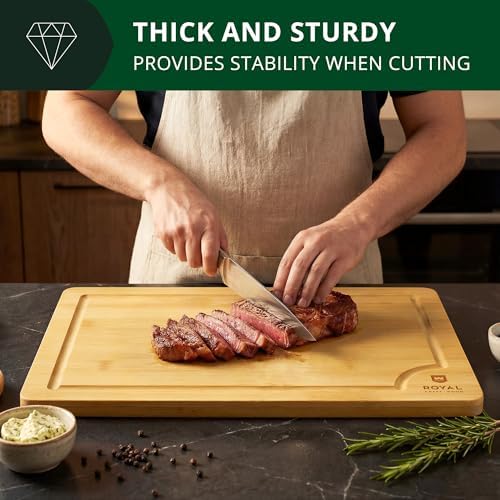 ROYAL CRAFT WOOD Bamboo Cutting Board with Juice Groove - Kitchen Chopping Board for Meat Cheese and Vegetables, Heavy Duty Serving Tray - Image 6