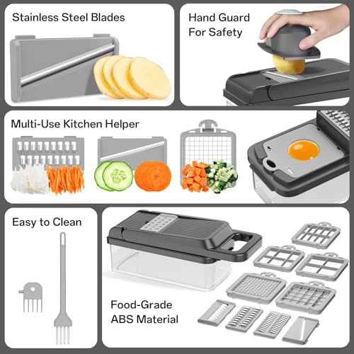 HomeHacks Veggie Chopper Vegetable Cutter, 15 in 1 Kitchen Gadget, Grey - Image 5