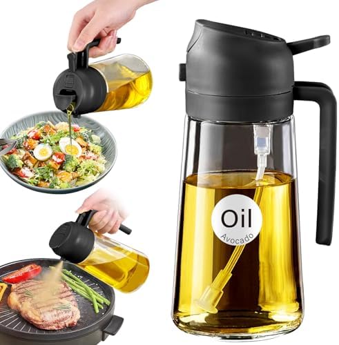YARRAMATE 16 oz 2-in-1 Glass Olive Oil Sprayer for Cooking, Black by YARRAMATE