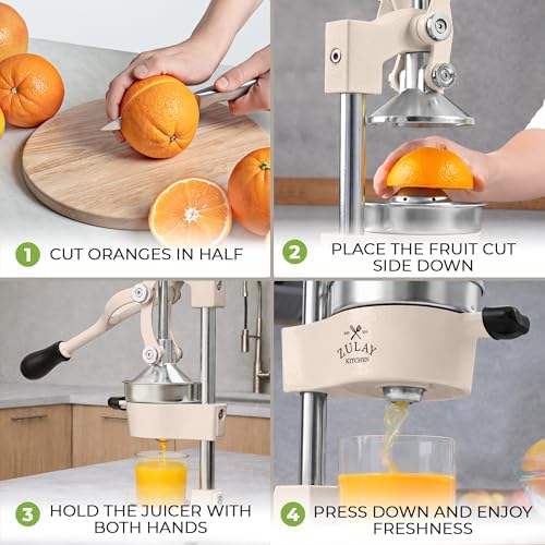 Zulay Kitchen Cast Iron Juicer, Orange Manual Juicer, Citrus Press, Cream - Image 4