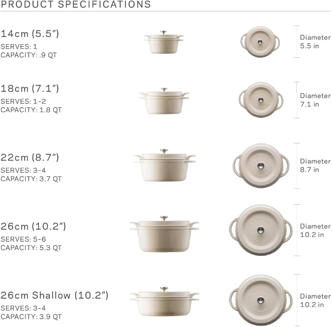 Vermicular 26cm Natural Beige - Cast Iron Dutch Oven 5.3 Qt