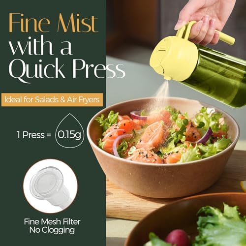 YARRAMATE 16oz/470ml Light-Blocking Dark Oil Sprayer for Cooking, 2 in 1 Olive Oil Dispenser Bottle for Kitchen, Premium Dark Green Glass Oil Bottle, Food-Grade Oil Mister for Air Fryer, BBQ (Pomelo) - Image 3