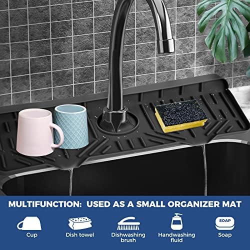 BFONS XL Silicone Faucet Handle Drip Catcher Tray, 18.1in x 5.7in x 0.79in, Black - Image 3