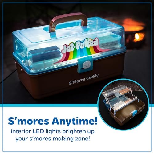 Nostalgia Jet-Puffed Lighted S’mores Caddy, Essential Marshmallow Roasting and S’mores Making Supplies for Camping, Vacation, and Backyard Bonfires, Carry Handle, Retractable Trays, and Carry Handle - Image 4
