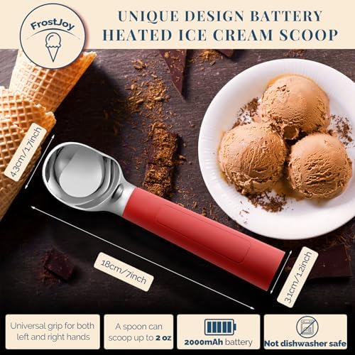 Heated Ice Cream Scoop Rechargeable, Electric Warming Ice Cream Scooper with LED Display, Heats to 158°F for Hard Ice Cream, IP67 Waterproof (Red, 2 oz) - Image 5