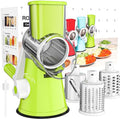 Cambom Rotary Cheese Grater Hand Crank Cheese Shredder for Fresh Cheese, Vegetable, Nuts,Non-slip Suction Base，Three Blades,Green by Cambom