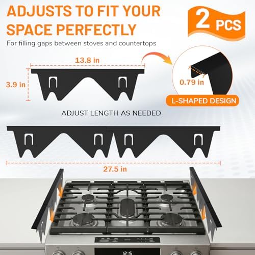 Stainless Steel Stove Gap Covers,Stove Gap Filler, Range Trim Kit, Stove Gap Guards, Heat Resistant and Easy to Clean, Easy retractable Length 13.8" to 27.5", Width 0.79",Black(2PCS) - Image 2