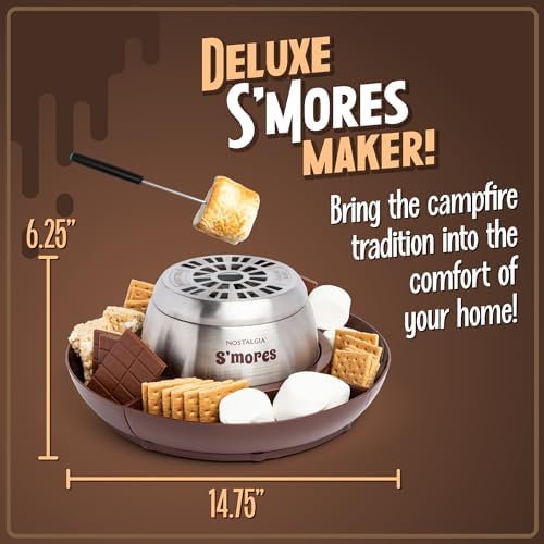 Nostalgia Tabletop Indoor Electric S'mores Maker - Smores Kit With Marshmallow Roasting Sticks and 4 Tray Lazy Susan for Graham Crackers, Chocolate, and Marshmallows - Movie Night Supplies - Brown - Image 2