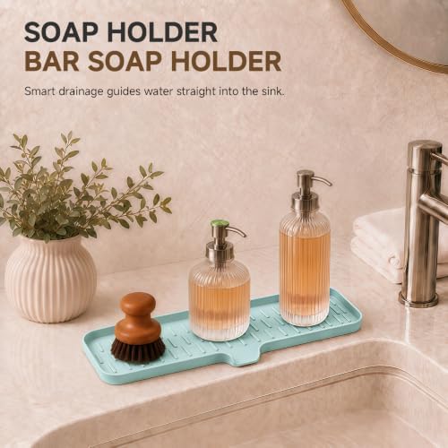 CAKETIME 2 Pack Silicone Soap Dish with Drain Spout for Bathroom Shower Caddy Kitchen Counter Sponge Holder Bar Sink Organizer Suction Cup Dispenser Shampoo Hanging Tools Storage New Green Large - Image 5