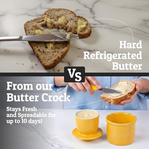 Priority Chef Large Butter Crock with Lid with Water Line, Ceramic French Butter Dish to Leave On Counter, Yellow - Image 2