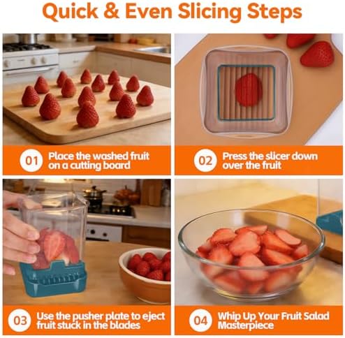 Fruit Slicer Cup for Strawberry, Banana, Hard-Boiled Egg - Detachable Cutter with Push Plate - 304 Stainless Steel Blade - Rapid & Safe Slicing Kitchen Gadget for Quick Meal Prep (Blackish green) - Image 4