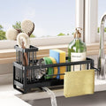SWTYMIKI Sponge Holder for Kitchen Sink - Sink Caddy with Brush Holder Self-draining Sponge Caddy Organizer with Divider Stainless Steel Kitchen Accessories Storage for Countertop, Black by SwtyMiki-TidyHomeSweetLife