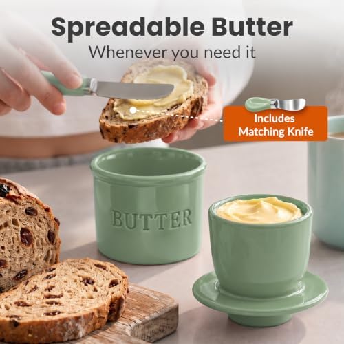 Priority Chef Large Butter Crock with Lid with Water Line, Ceramic French Butter Dish to Leave On Counter, Sage - Image 2