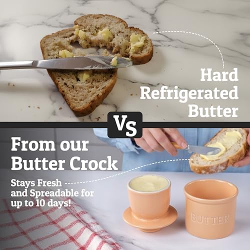 Priority Chef Butter Crock with Lid for Countertop with Spreader Knife and Water Line, Soft Spreadable Butter, Ceramic French Butter Dish with Lid, Peach - Image 2