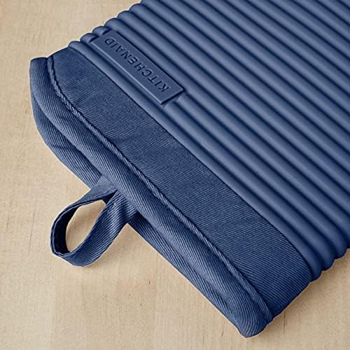 KITCHENAID Ribbed Soft Silicone Oven Mitt 2-Pack Set, 7.5"x13", Blue Willow - Image 3
