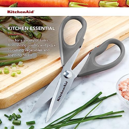 KitchenAid All Purpose Kitchen Shears with Protective Sheath Durable Stainless Steel Scissors, Dishwasher Safe, Soft Grip Comfort Handle, 8.72 Inch, Gray - Image 3